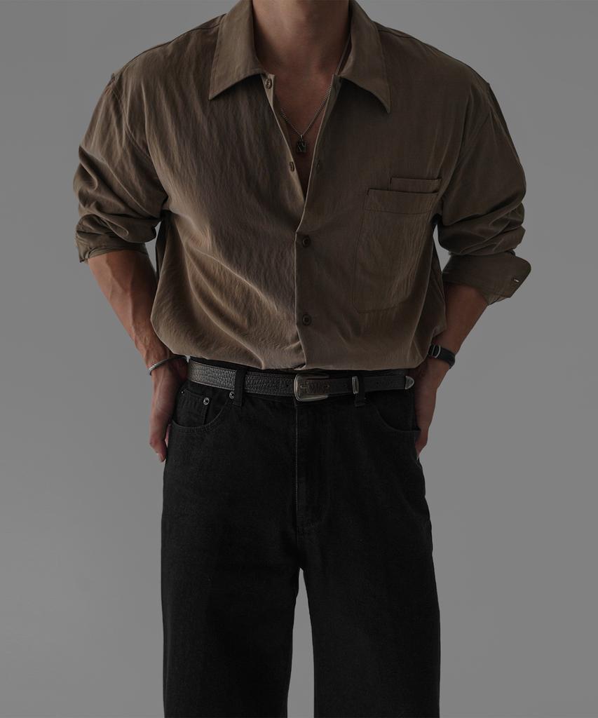 Baulopeulodeogteu Textured Convertible Collar Shirt [Mocha]