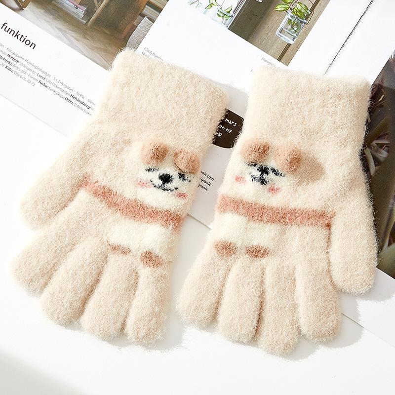

Children s Winter Knitted Woolen Warm Gloves for Middle Aged Children Cute Cartoon Girls Korean Version New Style one size