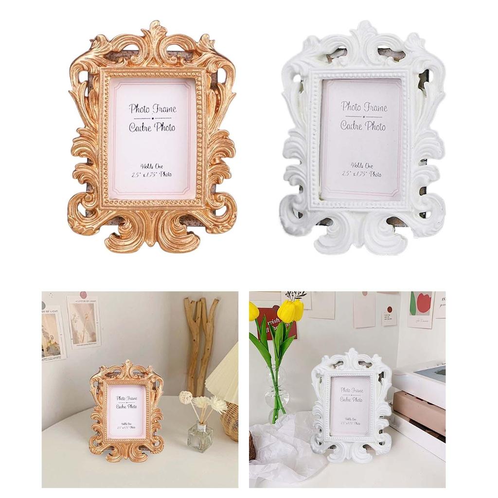 Bilderamme Antikk Fotoramme Liten Fotoramme Ornamentert Klassisk Bordplate Fotoramme Foto Bildeholder for Skrivebord Gave