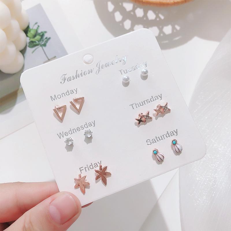YANG&RH Fashion OL Pearl Heart-shaped Stud Earring Set E0111-1 Oil-Drip Metal Earrings Studs Niche and High-End