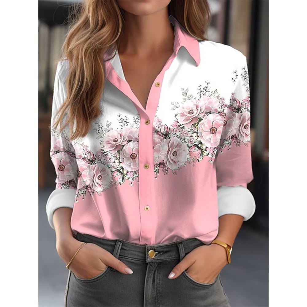 

Женские рубашки и блузки Розовый Светло-зеленый Цветочный Принт на пуговицах Длинный рукав Элегантная рубашка Вечеринка Модная рубашка Женская одежда Блузка S