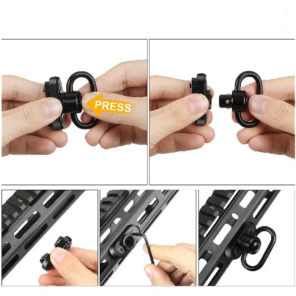 Support Pivotant pour Bretelle QD 1,25" Robuste à Détachement Rapide Bouton Poussoir Pivots pour Bretelle à Deux Points Pivotant à 360° Facile à Monter QD Sling2