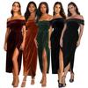 Velvet Dress with Elegant Temperament  One Shoulder Slit Dress