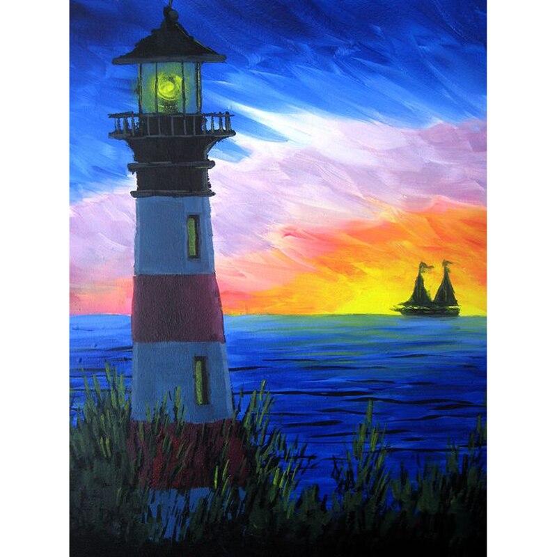 New 5D DIY Diamond Painting Lighthouse Diamond Embroidery Sea View Cross Stitch Full Round Drill Crafts Home Decor Gift