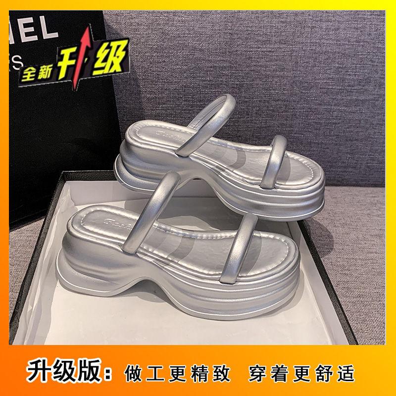 

Thick-soled heightening casual not tired foot slippers 2025 summer new fashion versatile one-word belt sandals women 40