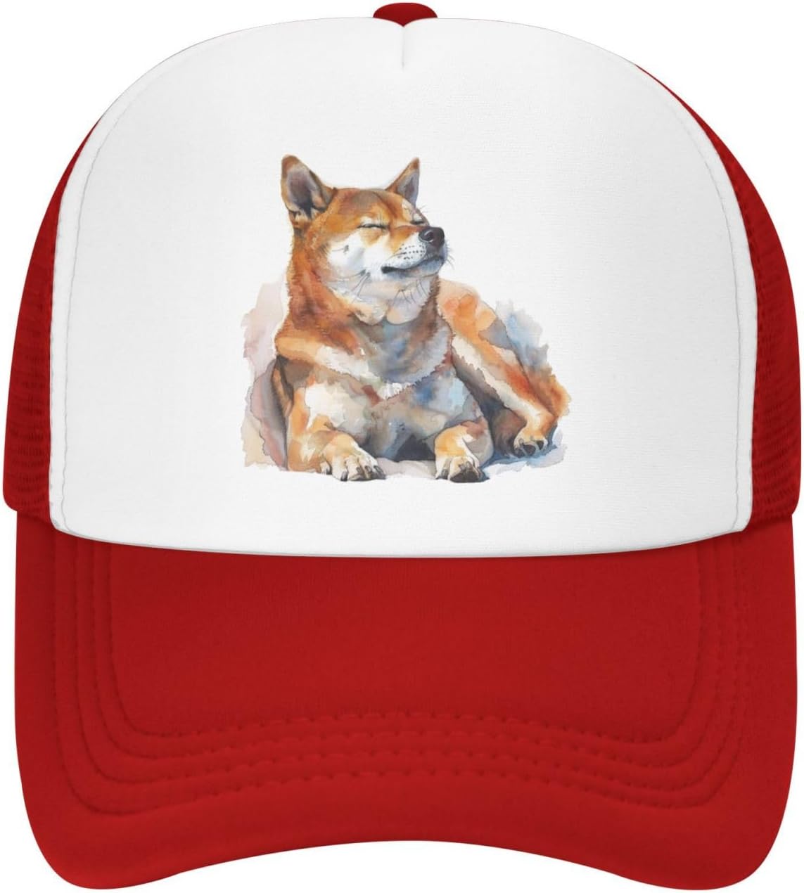 

Zen Shiba Inu Dog Watercolor Print Trucker Hat Pink Mesh Adjustable Snapback Cap for Women Men One Size