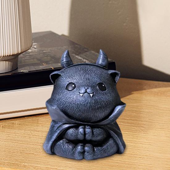 Magician Cat Statue Hand-painted Cat Figurine Collectible Halloween Decoration Desktop Cat Sculpture for Home Table Shelf Decor