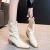 Women's Autumn Boots Thick Heel Pointed Boots Women's 2025 Autumn Winter New Retro Versatile Western Mid Tube Boots for Woman