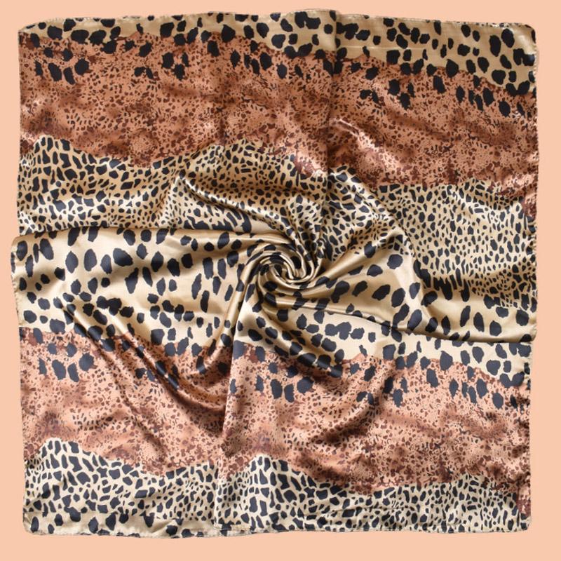 2025 High Quality Leopard Print Square Scarf Women's Imitation Silk Scarf Casual Versatile Decoration Small Neck Scarf 90CMx90CM