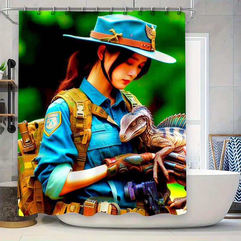 

Wildlife Explorer Adventure Shower Curtain Dinosaurs Forest Print for Bathroom Decorations 90x180cm