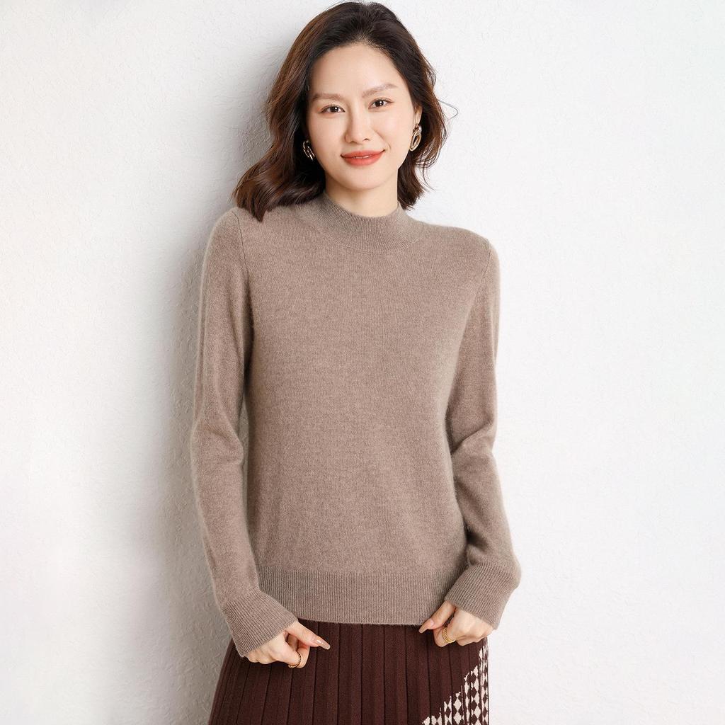 Women's Cashmere Knit Sweater: Half-High Neck, Loose Fit, Long Sleeve, Versatile Base Layer for Autumn & Winter