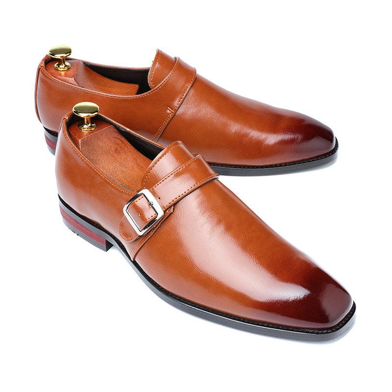 Mens Leather Shoes Pointed Toe Oxford Shoes For Men Dress Business Slip On Wedding Leather Male Brogues Buckle Shoes
