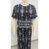 Dames Bohemian Bedrukt Tweedeel Outfit Korte Mouw Crop Top Wijde Capri Broek Vintage Etnisch Casual Loungewear Set