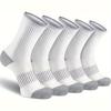 5 Pairs Women's Elegant Solid Color Mid-Calf Sports Socks - Breathable Moisture-Wicking Casual Athletic Socks for Spring & Autumn, Cute Socks