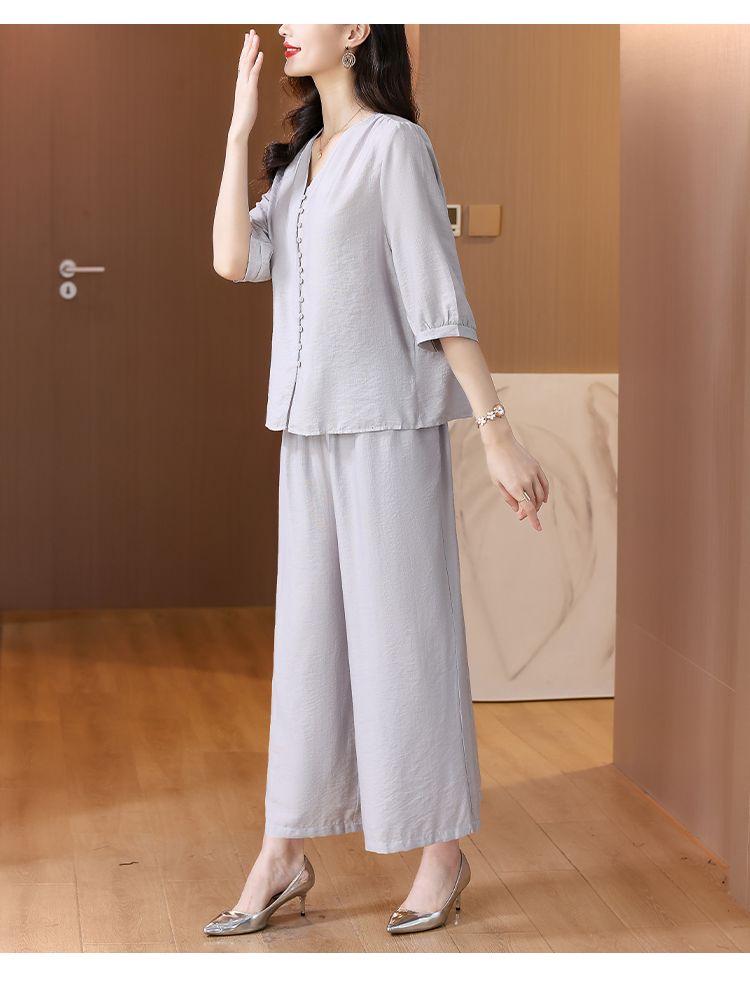 2025 Women's Retro Fashion Casual Two-Piece Set: Top & Wide-Leg Pants
