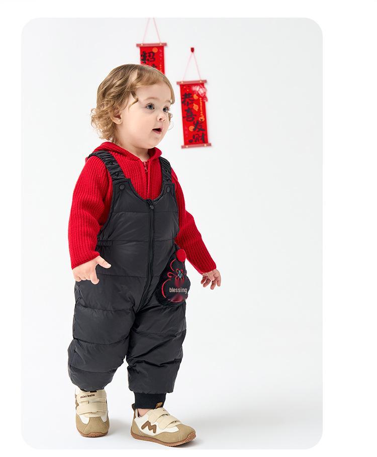 Winter-Latzhose für Babys und Kleinkinder - Verdickte weiße Entendaune
