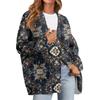 Women's Fashion Long Sleeve Print V-Neck Button Loose Cardigan Top