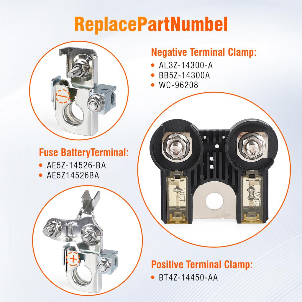 3-Hole Brass Battery Term Clamps 200A 120A Fuse Kit W/ Nut For 2011-2014 Ford F-150 AL3Z-14526-AA BT4Z-14450-AA AE5Z14526BA