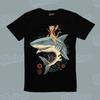 UNISEX Kids/MEN/ WOMEN Cartoon Japanese Cat Riding a Shark T-Shirt