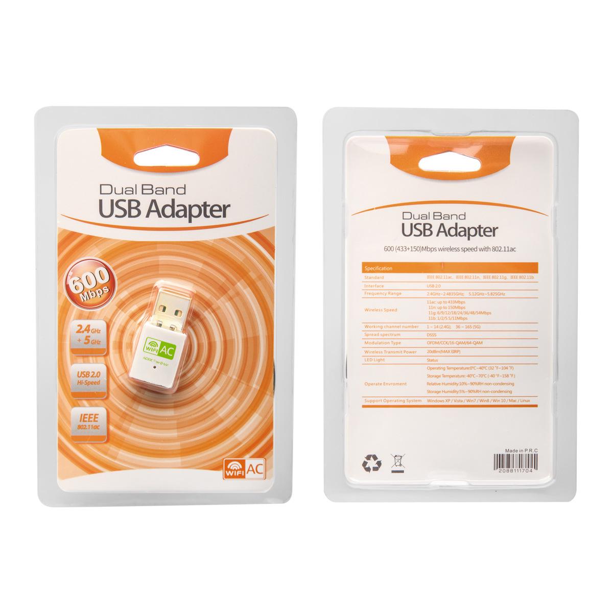 

Нова бездрайверна USB бездротова 5G дводіапазонна мережева карта, 600M Настільний WiFi приймач-передавач білий