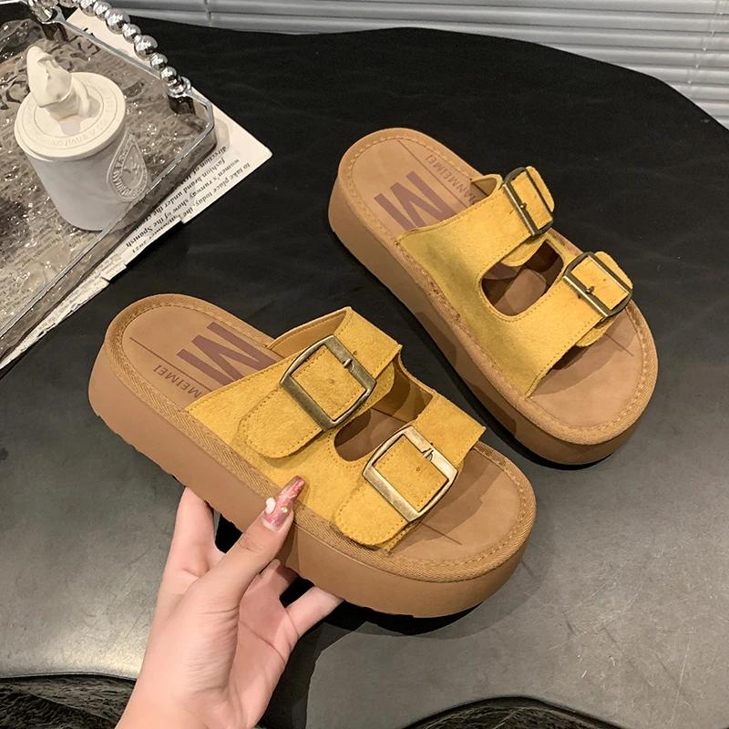 Fashion New Women Slippers Fashion Retro Sandals Outer Hollow Buckle Roman Slippers Anti-slip 2025 Breathable Women Shoes Slides Women