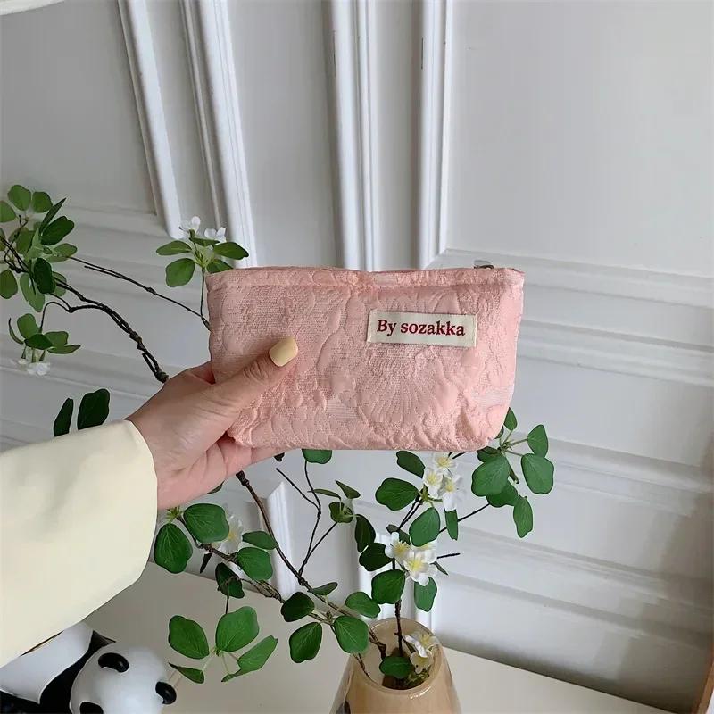 Korean Style 3D Flower Printed Makeup Bag for Women Small Cosmetic Bag Make Up Brushes Lipsticks Storage Bag Cute Pencil Case