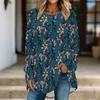 Women Long Sleeve Tunic Top Print Crew Neck Loose Fit Blouse With Pockets Casual Daily Wear Ladies Tops