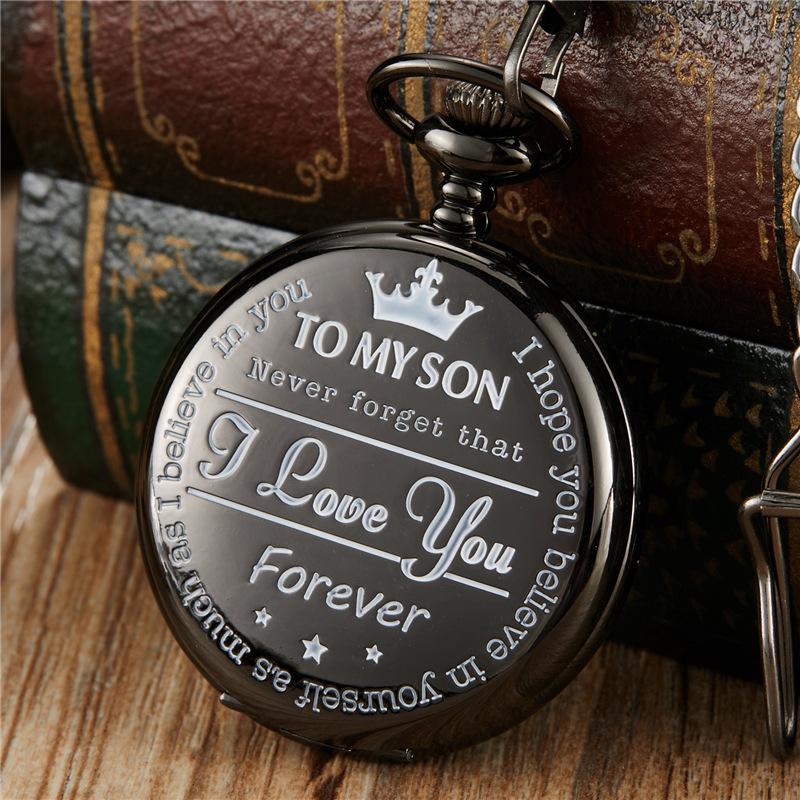 Steampunk Full Hunter Golden/Silver/Black Quartz Analog Alloy To My Daughter Pocket Watches/To My SON Pocket Watches Pendant Chain Roman Number Clock