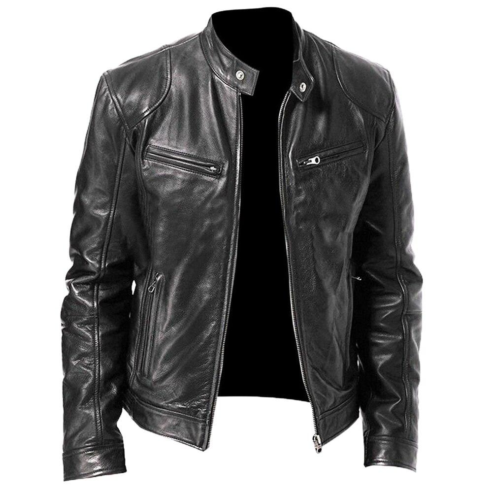 Casual Pure Color Classic Leather Jacket Men  S 2026 Spring And Autumn New Men  S Fashion Long Sleeve High Quality Leather Jacket S