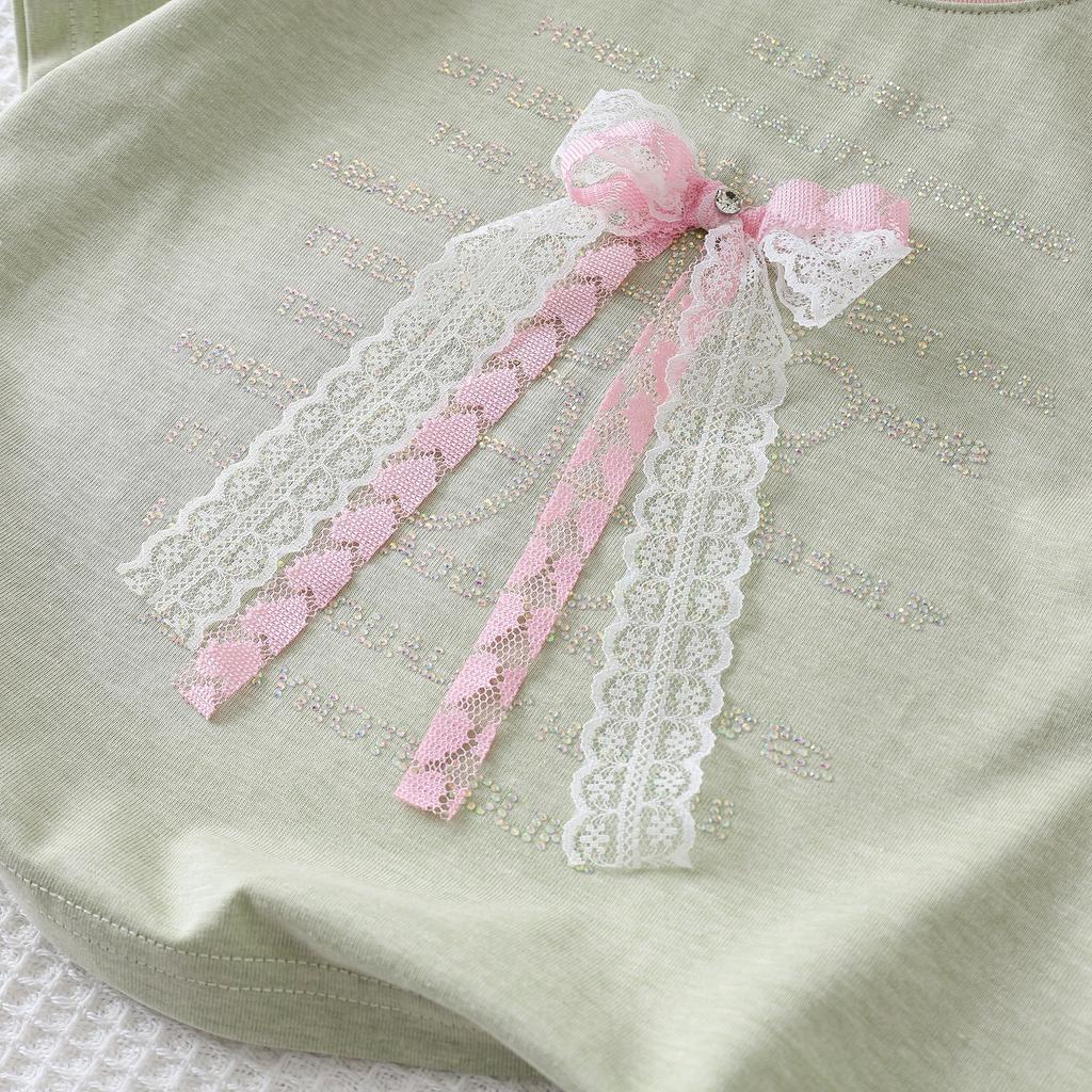 Girls' T-shirt Korean Summer Clothes Girls' Design Sense Short Sleeved Bow Top