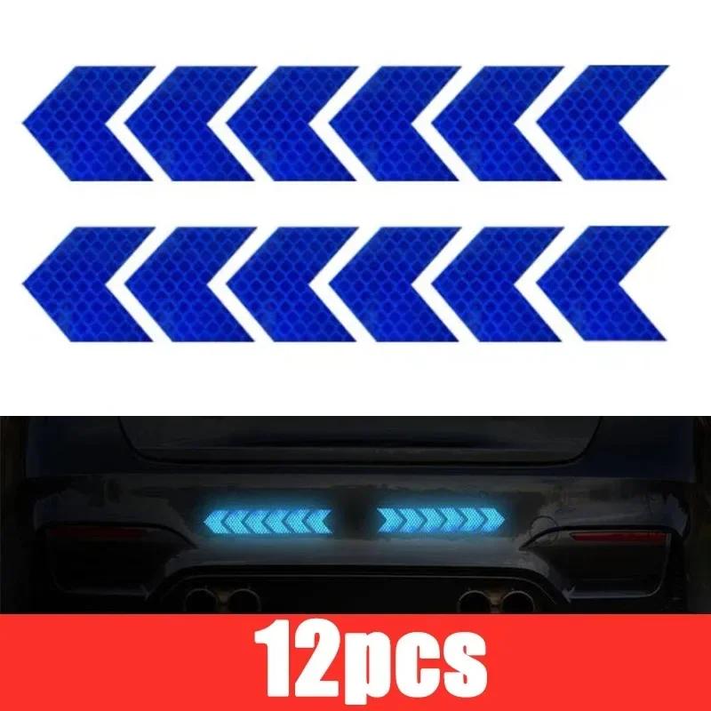 ISGTDRM 12 Pcs/Set Reflective Arrow Sign Tape Warning Safety Sticker for Car Bumper Trunk Hazard Tape Motorcycle Accessories