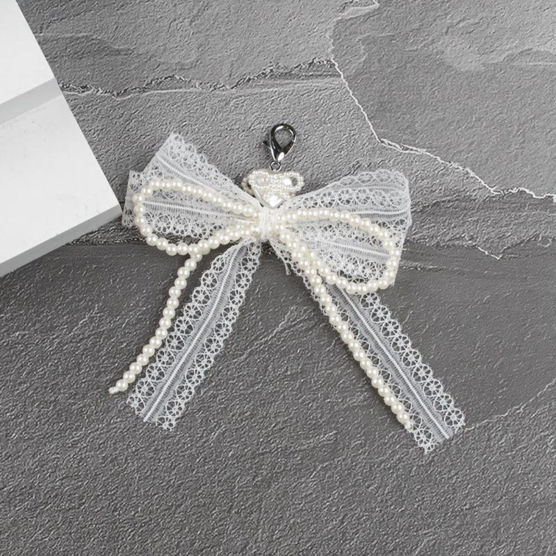 Lace Bow Imitation Pearl Keychain Removable Shoe Buckle Bag Pendant Accessories Heart Pendant Aesthetic Key Holder Gifts