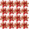 10PCS Glitter Artificial Christmas Flowers for Xmas Tree Ornament Fake Flower Floral with Clips New Year Party Home Decoration