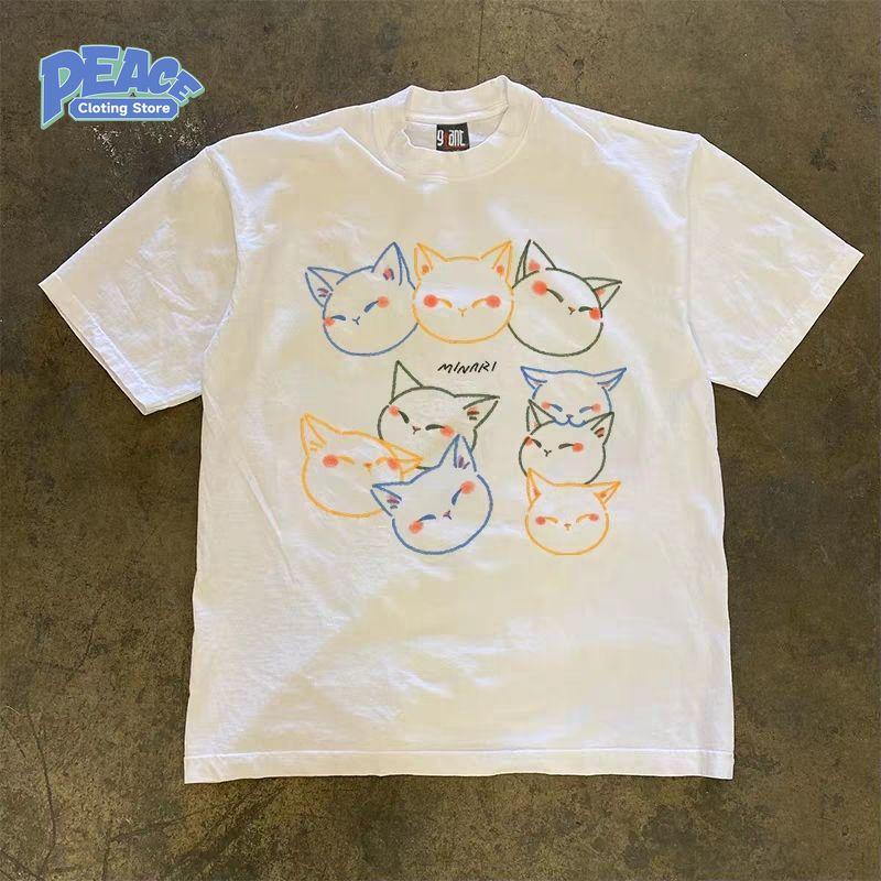 

Kawaii Kitten Printed T-shirt 100% Cotton T-shirt Women s Clothing Cute Cat Graphic Tee Fashion Casual Comfy Short Sleeve Top S