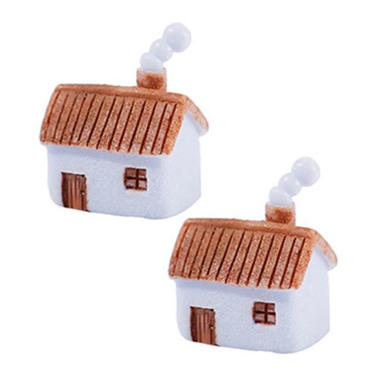 Miniature Resin Houses for Fairy Garden 2Pcs Mini Chimneyed Cottage Figurines, Rural House Building Ornaments DIY Micro Landscape Accessories
