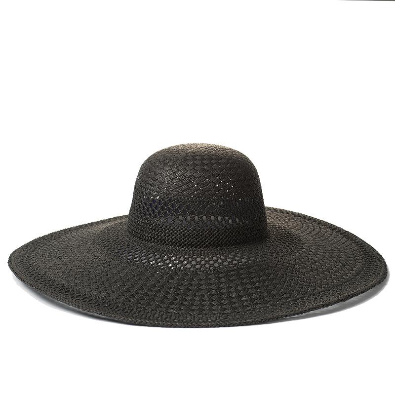 

New Spring Summer Handmade Woven Hollow Out Large Pore Large Eave Straw Hat for Sun Protection Shading Beach Large Eave Hat 56-58cm чорний