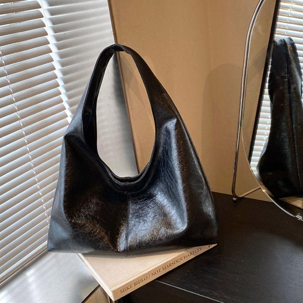 Solid Color Retro PU Tote Bag Tote Bag Underarm Packs Sweet Large Capacity Handbag  Office Worker