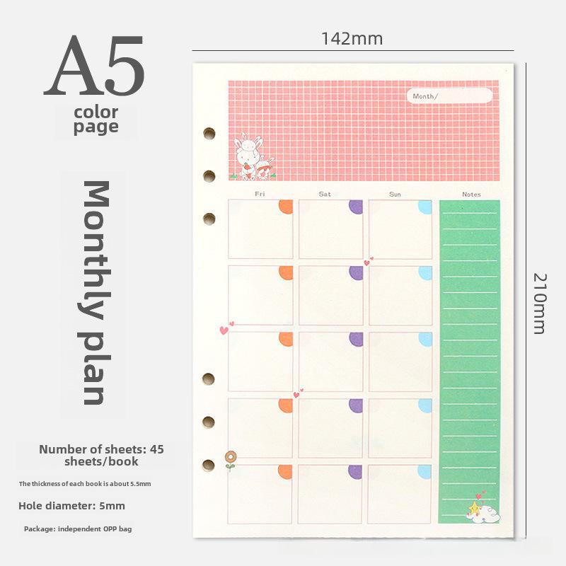 A5/A6 6-otworowy wkład uniwersalny: Kolorowy pusty, kwadratowy arkusz papieru do zadań finansowych, luźny papier do podręcznika.