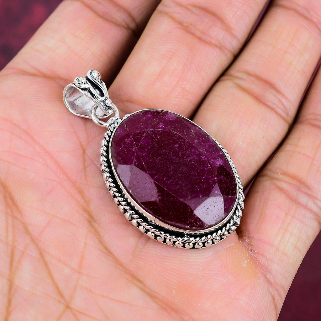 Pendentif en rubis zoïsite, bijoux en pierres précieuses, pendentif en argent sterling massif 925 fait à la main, bijoux de dernière conception