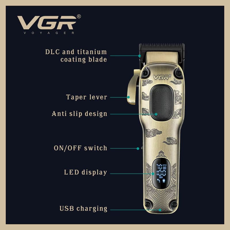 Nuevo VGR V-027 Cortapelos Metálico Universal de Alta Calidad Peluquería Eléctrica Recortadora para Hombres Cabezal con Pantalla Digital de Aceite Afeitadora Eléctrica para el Hogar