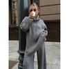 2025 Herbst Winter Neues Damen Strickpullover Set mit Halbreißverschlusskragen Langarm Weitbein Hose Outfit für Europa und Amerika