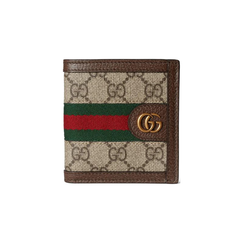 Gucci Ophidia Double G Logo Flap Wallet Men wallet Beige Dark-Brown 732016-FADI7-9764