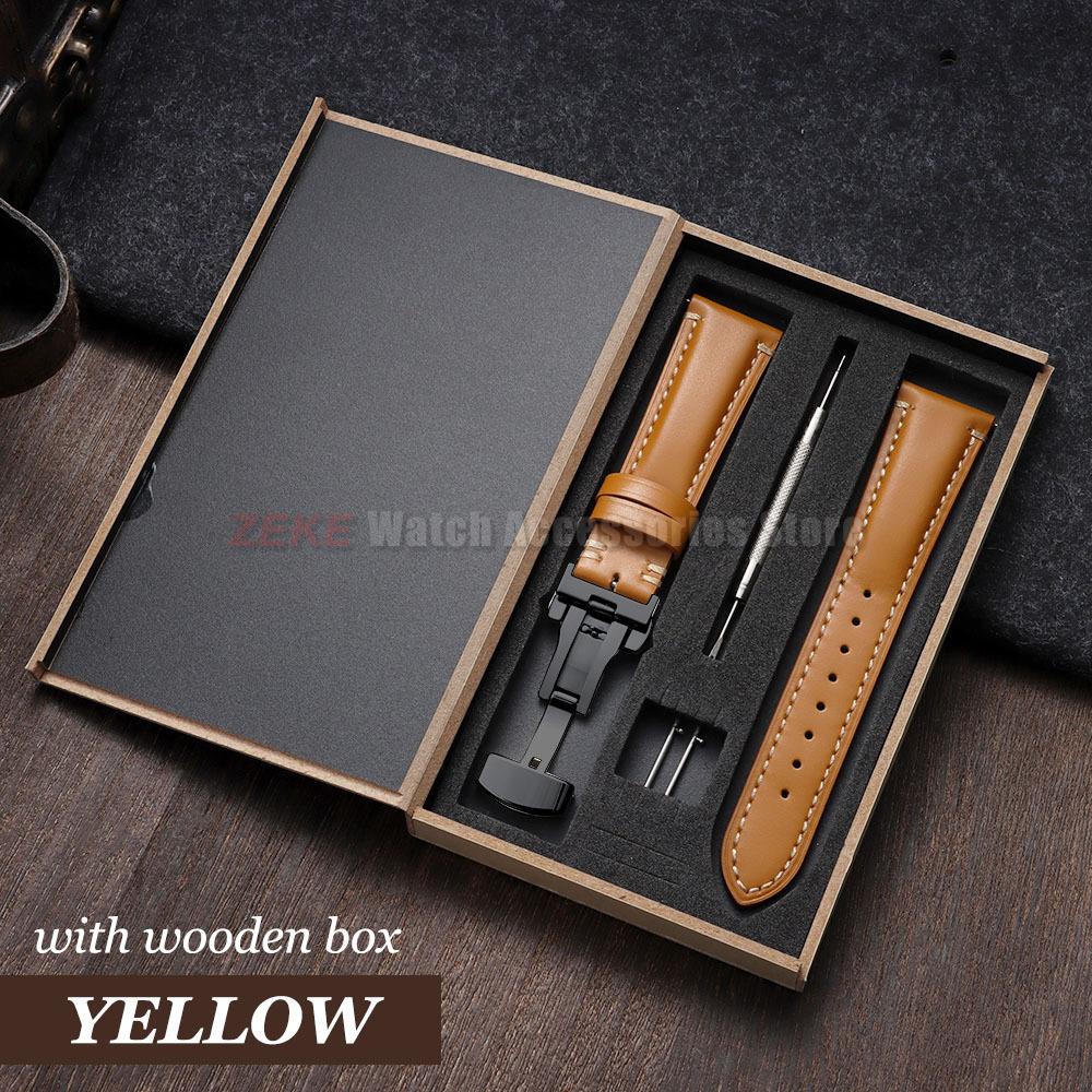 Armband 20mm 22mm 24mm Echtes Leder Uhrenarmband mit Geschenkbox Universelle Schmetterlingsschließe Rindsleder Herren Business Armband