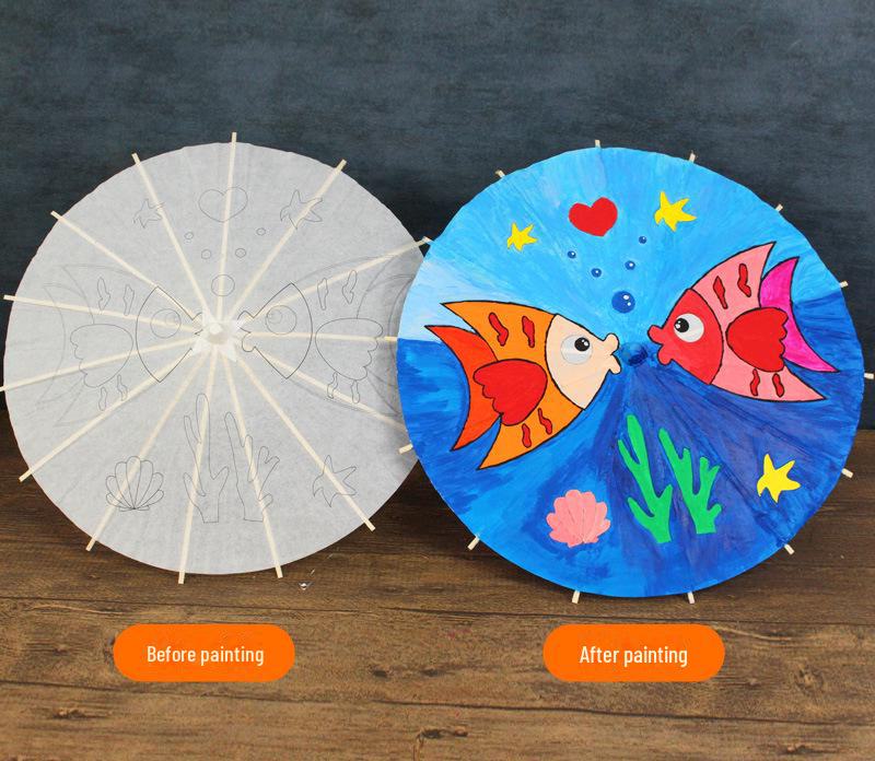 DIY Handbemaltes Weißes Ölpapier Schirm-Set für Kinder - Bastelprojekt im antiken Stil für den Kindergarten