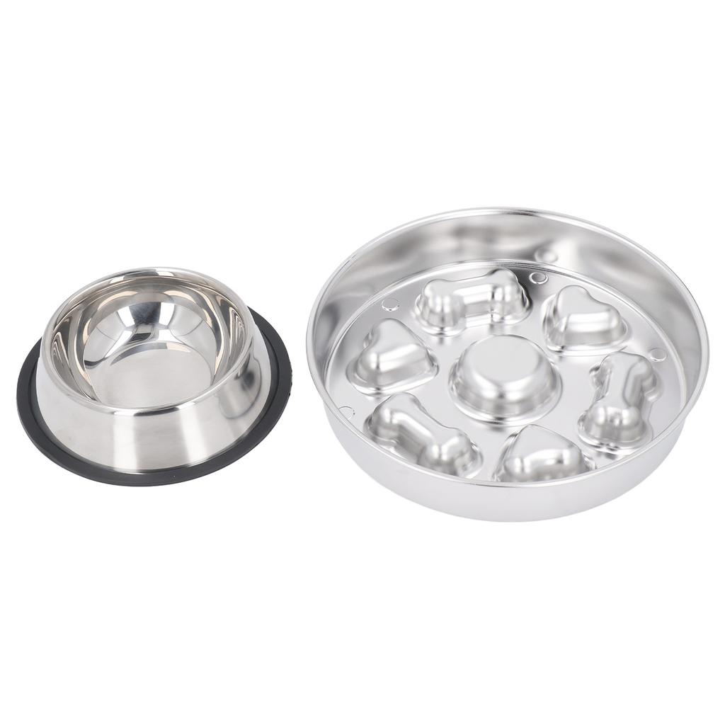 2 Pcs Slow Feeder Dog Bowls Stainless Steel Slow Down Eating Pet Dish Bowls Easy Cleaning Feeding