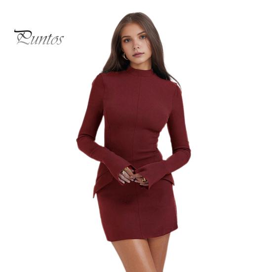 

Осенне-весеннее женское платье-футляр облегающего кроя с воротником-стойкой и имитацией кармана, однотонное, с длинными рукавами, для свиданий, шопинга, поездок на работу, мини-платье S вино красного