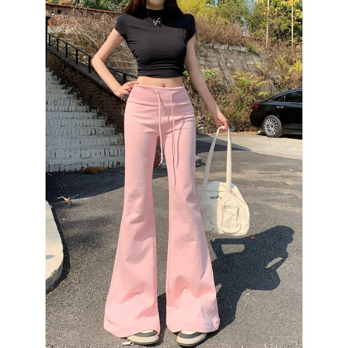 Sweet Casual Pants for Women Spring High Waist Bell-bottom Pants for Women Spring Drawstring Slim Casual Pants for Women Walk Pants for Women