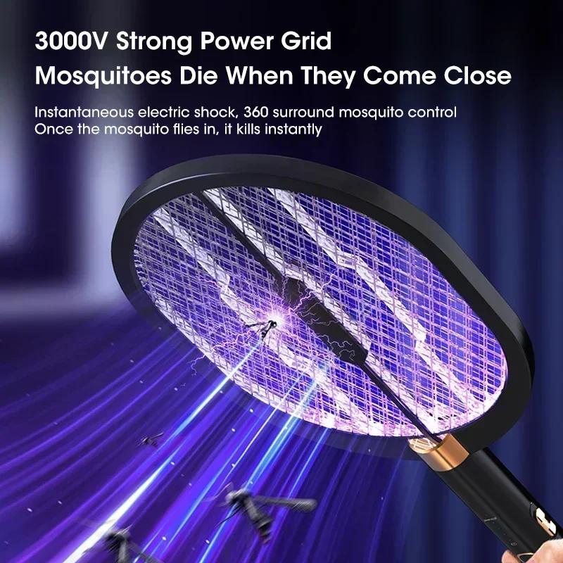 Electric Mosquito Swatter with UV Light, Rechargeable 3000V Electric Insect Killer for Indoor/Outdoor Home Garden Camping Travel
