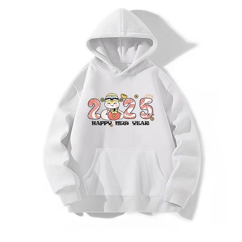 New Printed Latest Year s Blouse for Women In Autumn and Winter Hooded Sweatshirt Coat Loose Casual Design Top M