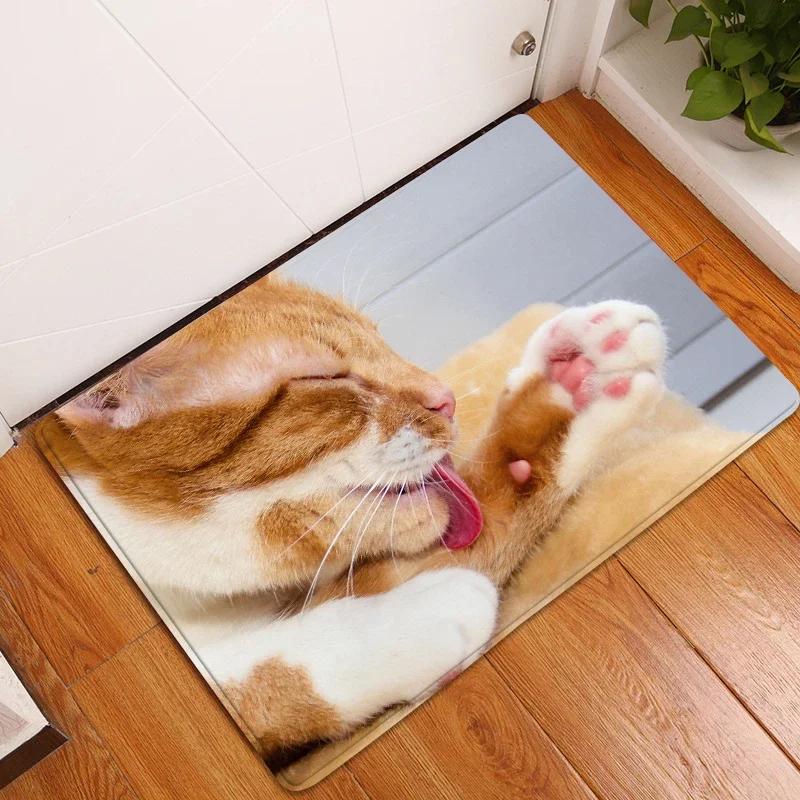Cute Cat Animals Pattern Anti-Slip Carpet Bath Kitchen Super Absorbent Door Mats Non Slip Area Rugs for Home Living Room Decor